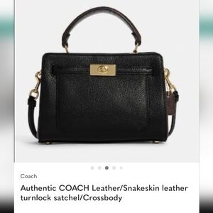 Coach Leather Snakeskin Turnlock Satchel